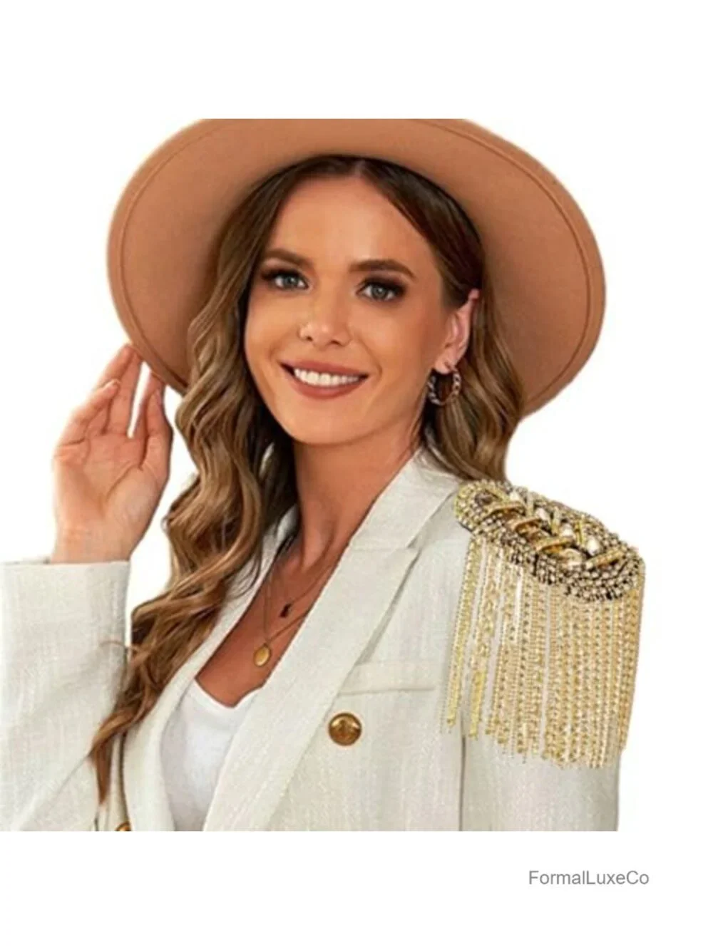 Rhinestone Tassel Shoulder Epaulet Spike Chain Brooch Pins for Costume Party